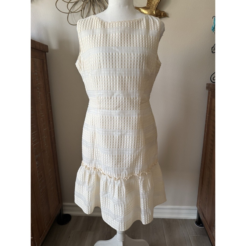 REISS Delia Dress US 8 Ivory Textured Ruffle Hem Sleeveless Drop Waist Lined